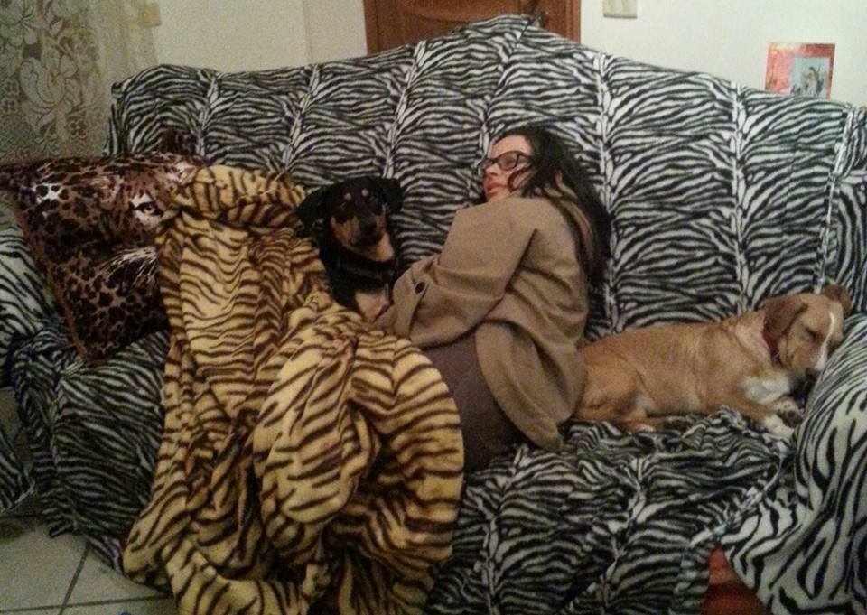 mary a letto con due cani